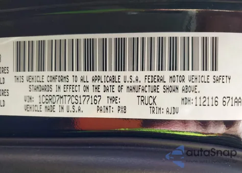 2012 Ram 1500 Sport из США, поврежденный, VIN 1C6RD7MT7CS177167